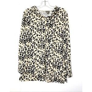 Chico's Top Womens US Size 2 Cheetah Print Pullover Hooded Casual Blouse